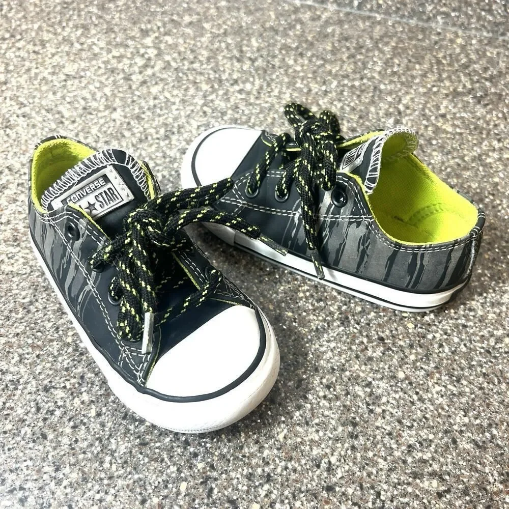 Converse All Star Kids Infant 7 Low Black/Gray Synthetic Sneakers Shoes Lace Up